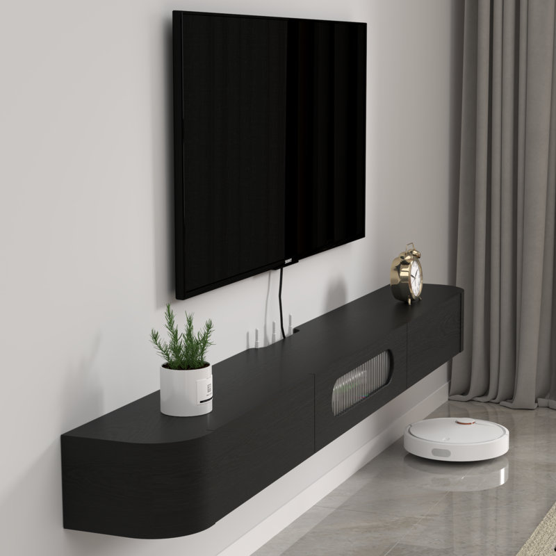 High Gloss Floating TV Stand painted Wall Mounted TV Cabinet Latitude Run